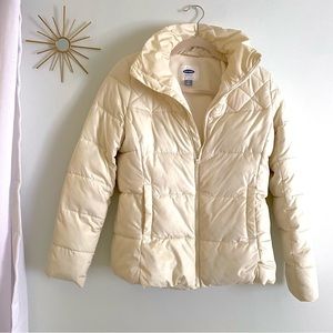 Old Navy White/Cream Puffer Jacket w/ Pockets & Fleece Lining